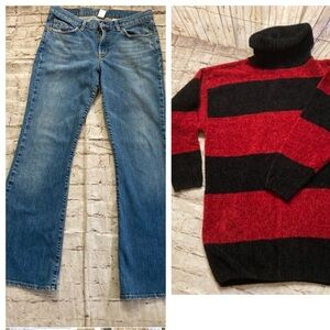 Bundle: XXist Red/black oversize sweater & Lucky brand flare denim Size 10/30